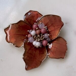 Elegant Floral Brooch with Brown and Purple‎ beaded Accents